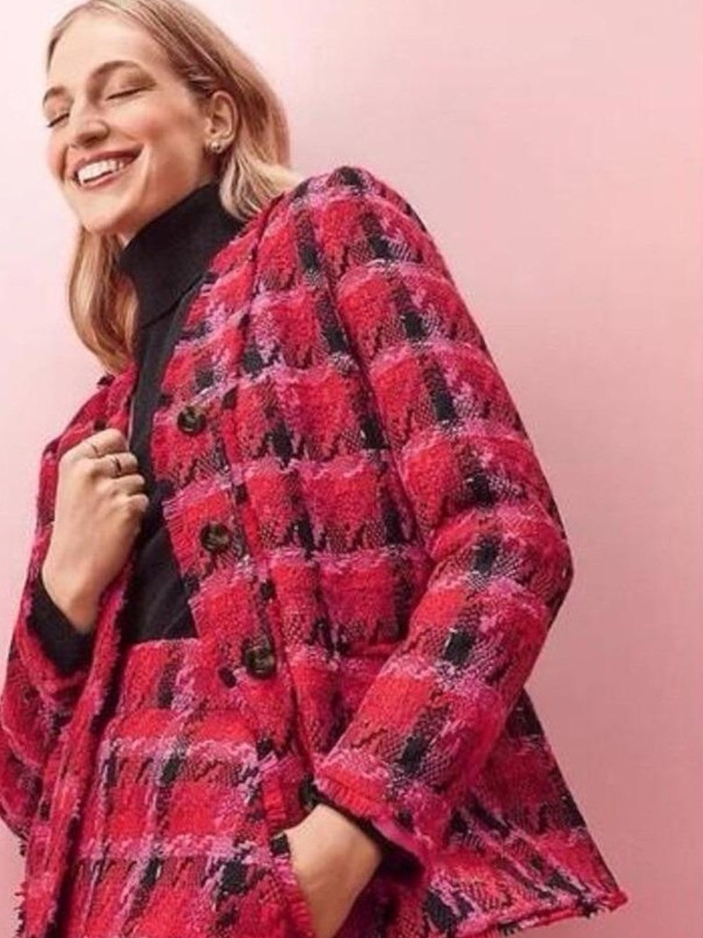 ANN TAYLOR PINK
MULTI HOUNDSTOOTH
TWEED LONG  Cardigan / Blazer
   
JACKET SZ 10
